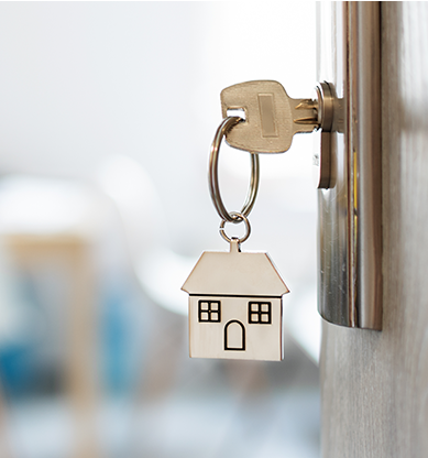 A house key in a front door lock